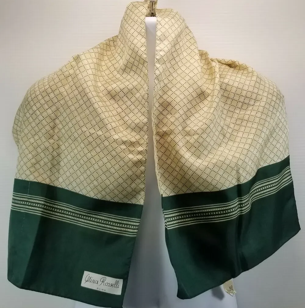 II) Vintage Olivia Rosselli Roma Italian Women's Scarf Green Almond 13